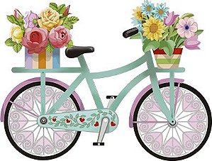 APM8-1154 - Aplique Litoarte Em Papel E Mdf - Bicicleta Com Flores