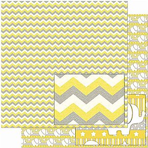 Papel Para Scrapbook Dupla Face 30,5 cm x 30,5 cm - SD-819 - Chevron E Elefantinhos