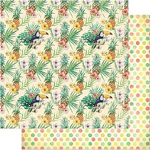 Papel Para Scrapbook Dupla Face 30,5 cm x 30,5 cm – Padrão Tropical: Abacaxi SD-660