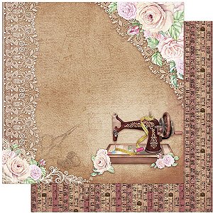 Papel Para Scrapbook Dupla Face 30,5 cm x 30,5 cm – Costura, Maquina, Flores, Rosas, Rendas SD-1122