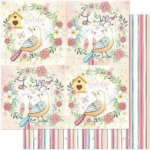 Papel Para Scrapbook Dupla Face 30,5 cm x 30,5 cm – Pássaros Flores SD-1019