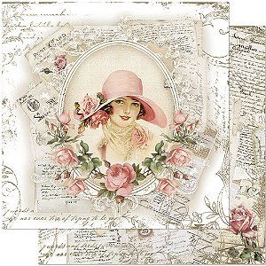 Papel Para Scrapbook Dupla Face 30,5 cm x 30,5 cm – Dama E Rosas Vintage SD-913