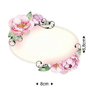 APM8-1000 - Aplique Em Papel E MDF - Tag Oval Flores E Arabesco