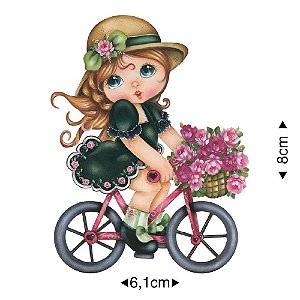 APM8-549 - Aplique Em Papel E MDF - Menina Bicicleta