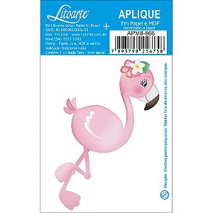 APM8-866 - Aplique Em Papel E MDF - Flamingo Com Flores