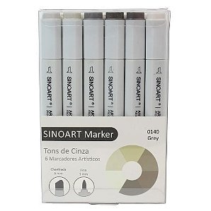 Marcador Artístico Sinoart Marker 06 Cores Tons De Cinza