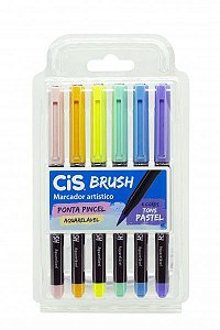 Caneta Pincel Brush Aquarelável Cis Kit 6 Cores Tons Pastel