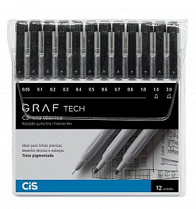 Caneta Graf Tech Cis Kit 12 Unidades Fineliner Pigmentada