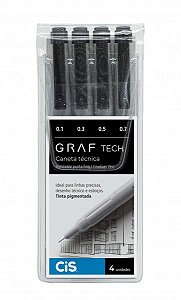 Caneta Graf Tech Cis Kit Com 4 Unidades Fineliner Pigmentada