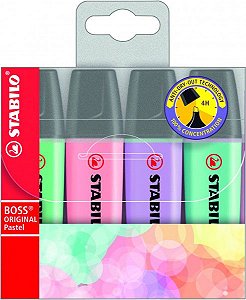 Kit Marca Texto Stabilo Boss Pastel Com 4 Cores