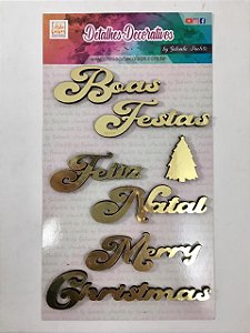 Cartela Aplique Natal MDF Metalizado Gabi Paoletti - Frases