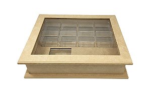 Caixa MDF Para Gin 8 Potes Armazenamento Com Vidro 31x26x10 cm