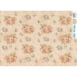 Papel Slim Paper Decoupage Litoarte 47,3x33,8 SPL-016 ROSAS E CARTAS VINTAGE