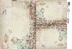 Papel Decoupage 30x45 cm OPAPEL 2814 - Flor Rosas e Balões