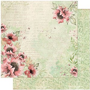 Papel Para Scrapbook 30,5 Cm X 30,5 Cm - Flores Fundo com Escritas - SD-1056