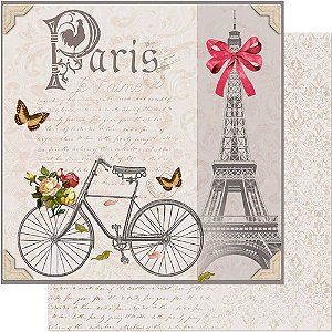 Papel Para Scrapbook Dupla Face 30,5 Cm X 30,5 Cm - SD-655 - Torre Eiffel E Bicicletas