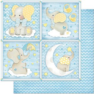 Papel Para Scrapbook Dupla Face 30,5 Cm X 30,5 Cm - SD-813 - Elefante Bebê Menino