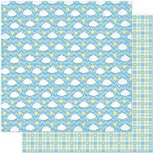 Papel Para Scrapbook Dupla Face 30,5 Cm X 30,5 Cm - SD-815 - Nuvem Azul E Estrelas