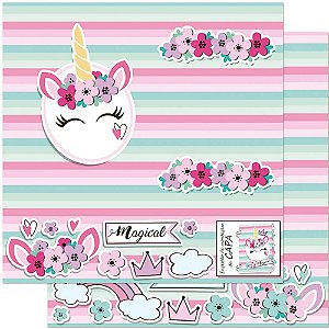 Papel Para Scrapbook Dupla Face 30,5 cm x 30,5 cm - SD-909 - Planner - Unicórnio