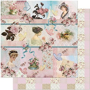 Papel Para Scrapbook Dupla Face 30,5 cm x 30,5 cm - SD-965 - Damas, Joias E Flores