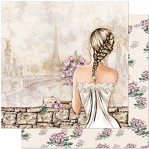 Papel Para Scrapbook 30,5 cm x 30,5 cm - SD-959 - Dama Em Paris Branco