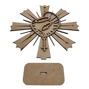 APLIQUE LASER MDF SANTISSIMO E TERÇO COM BASE 15CM - 037338