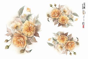 Papel Decoupage 30x45 cm OPAPEL 2398 - Flor Rosas Amarelas
