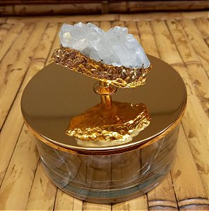 Caixa Vera com Pedra Cristal / Caixinha de Vidro P Pedra Cristal