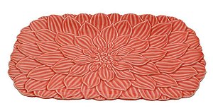 Travessa Retangular Daisy Coral / Prato de Porcelana Coral