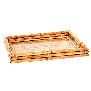 Bandeja de bambu com vidro - Cacá Saadi - Home décor