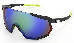 Óculos de Sol Hupi Aspen - Armação Preto e Verde Lente Verde Espelhado