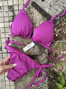 Biquíni Cortininha Fucsia Calcinha Lacinho