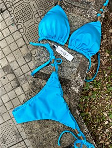 Biquíni Cortininha Azul Celeste Calcinha Lacinho