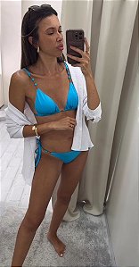 Biquíni Cortininha Azul Celeste Calcinha Lacinho
