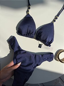 Biquíni Cortininha Azul Marinho Calcinha Asa Delta