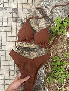 Biquíni Cortininha Marrom Asa Delta