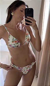 Biquíni Cortininha Floral Calcinha Tira Fixa