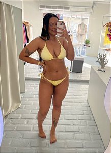 Biquíni Cortininha Amarelo Manteiga Lacinho