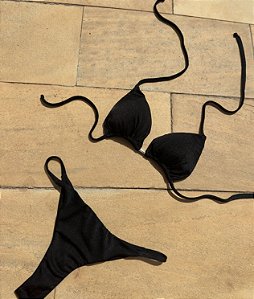 Biquíni Cortininha Preto Calcinha Tira Fixa