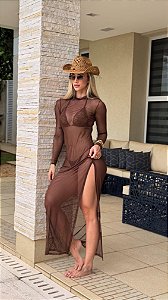 Saída Tule Longo Marrom