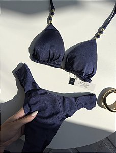 Biquíni Cortininha Azul Marinho Calcinha Asa Delta
