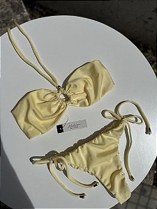 Biquíni Bali Amarelo Manteiga Calcinha Lacinho