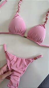 Biquíni Cortininha Rosa Ballerina Calcinha Fixa