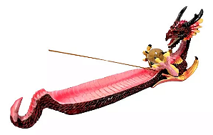 Incensário Dragão canoa vermelho em resina