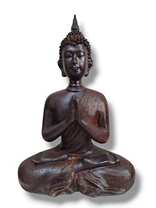 Buda em resina estilo madeira Namaskara Mudra 28cm