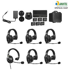 WiTalk-WT6S | Sistema de Intercomunicação sem Fio de 1.9GHz com Fones de Ouvido Simples para 6 Pessoas