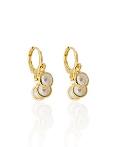 Brinco Argolinha c/ Pingente Triplo Perola - Banho de Ouro 18k