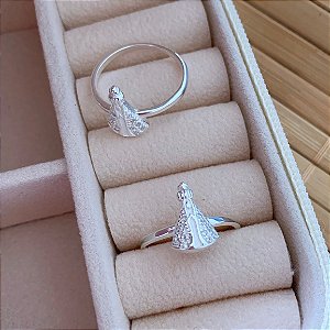 Anel de Prata Nossa Senhora Cravejado Cristal