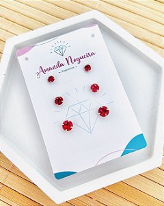 Brinco Trio Zircônia Pink - Banho de Ouro 18k