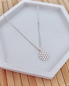 Colar Flor Trabalhada Miolo Zircônia 1,2cm 45cm - Prata 925